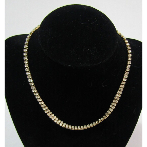 Gold Inset Rhinestone Sparkly Choker Necklace Boho Clasp Festive Hippie - Picture 1 of 2